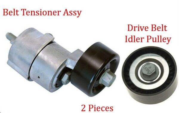 2 Pieces Belt Tensioner Assy & Drive Belt Idler Pulley Fits Hyundai Kia L4 2.0L 2.4L - Image 2